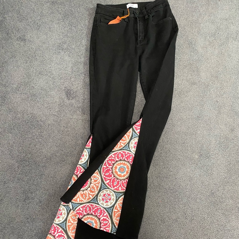 Black Flare Jeans with Colorful Pattern